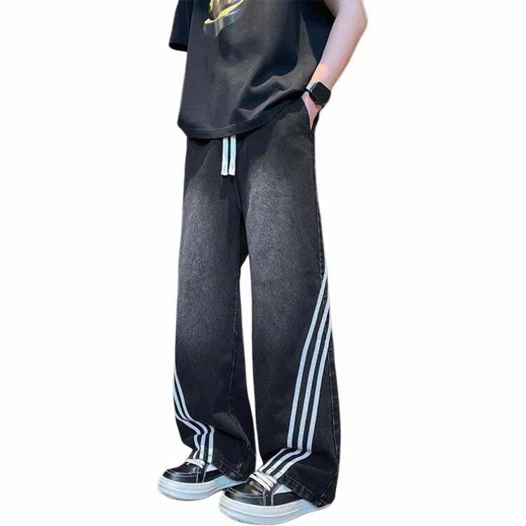 颂希尔 美式复古直筒纯色休闲牛仔裤 男女同款