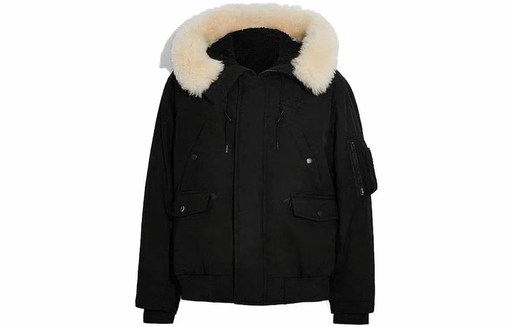COACH SS23 Parker Coat Black Detachable Fur Collar