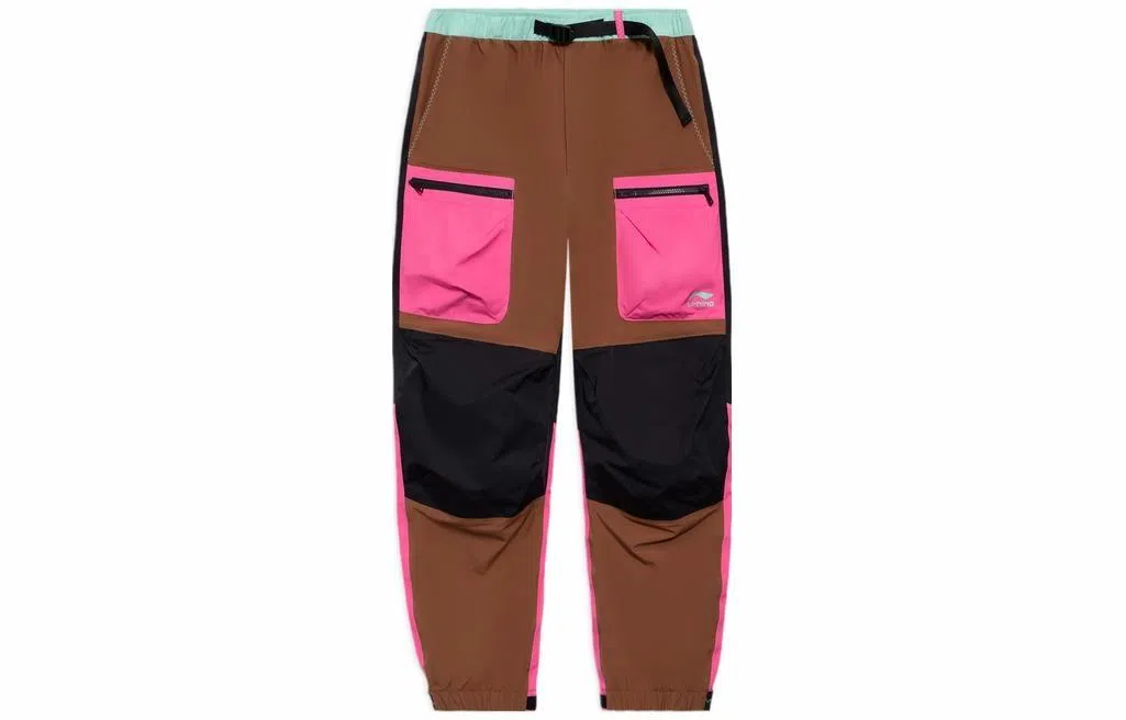 中国李宁 拼接束脚大口袋休闲裤 男款 玳瑁褐