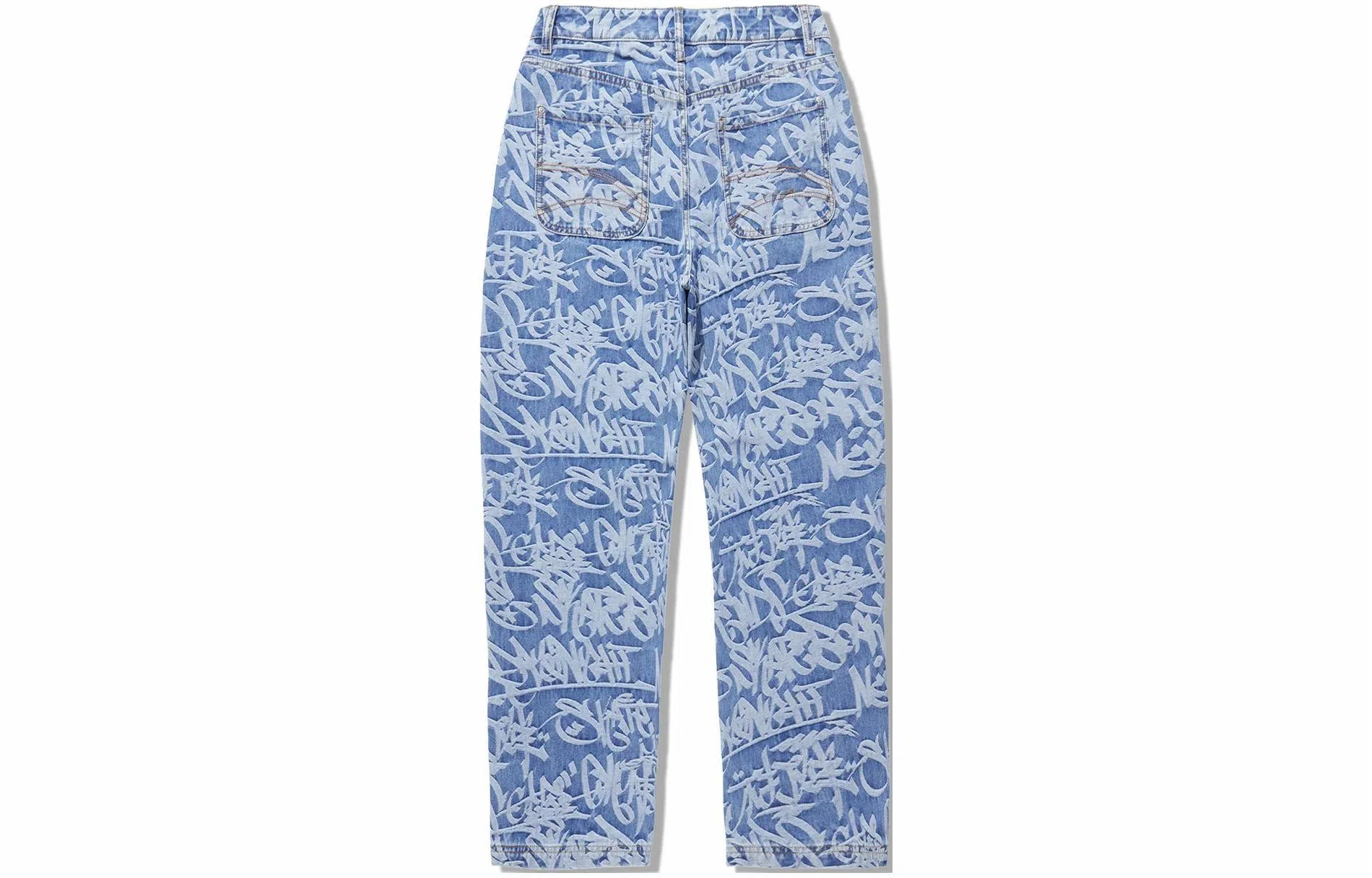 中国李宁 满印直筒宽松水洗牛仔裤 男款 浅蓝色