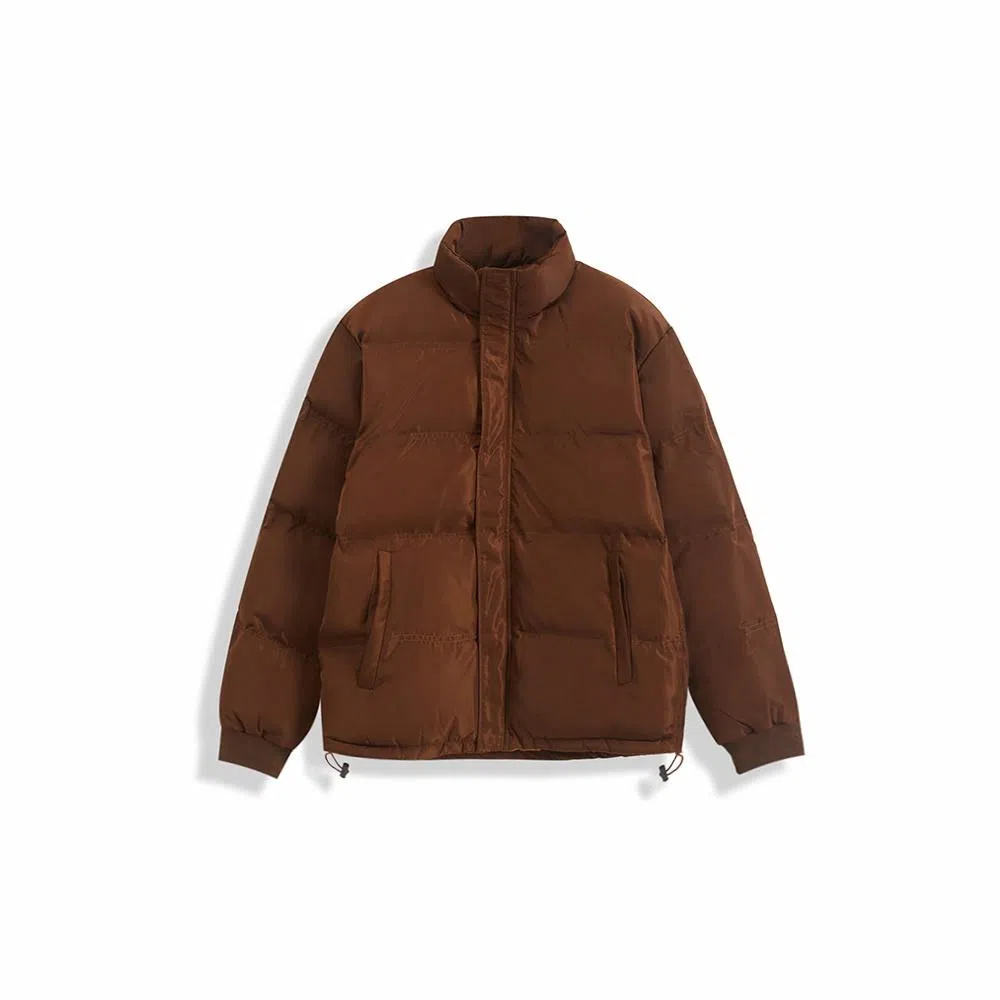 我是大卫 纯色简约立领保暖加厚休闲面包棉服 男女同款 棕色