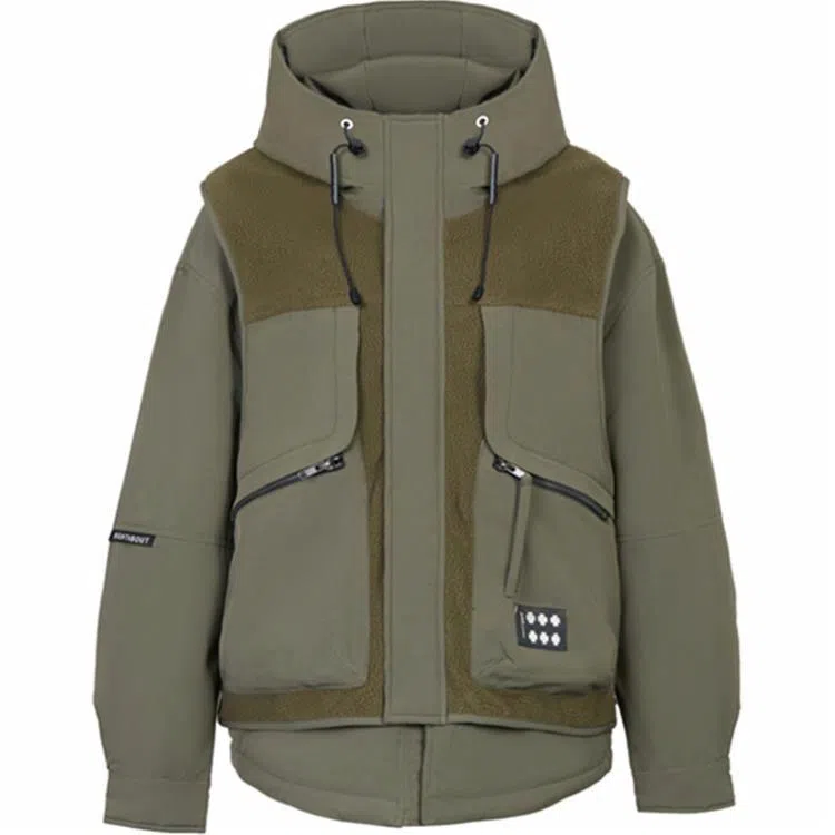 鸭鸭 拼接连帽拉链保暖长袖羽绒服 男女同款