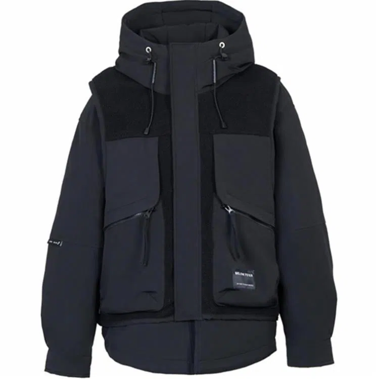 鸭鸭 拼接连帽拉链保暖长袖羽绒服 男女同款