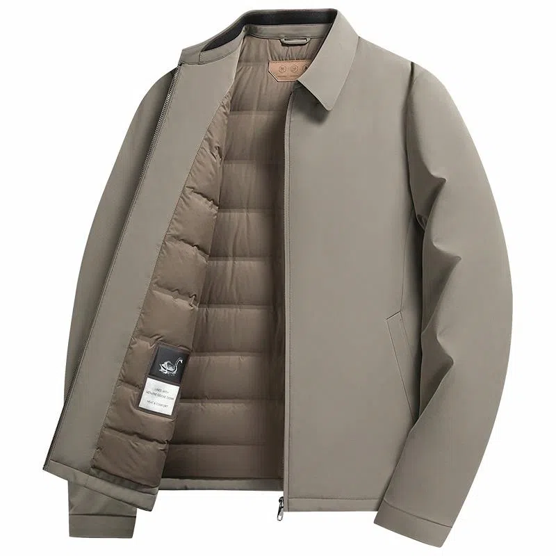 鸭鸭 鹅绒牛奶丝短款翻领爸爸装保暖商务干部装羽绒服 男款