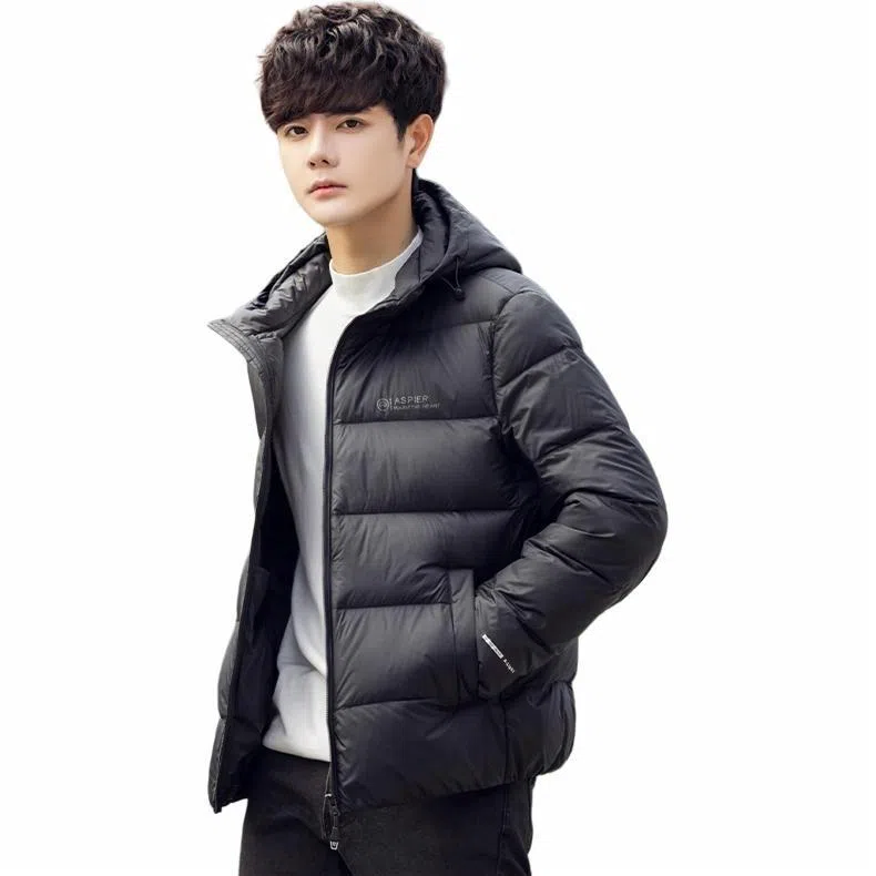 鸭鸭 连帽纯色面包羽绒服 男款