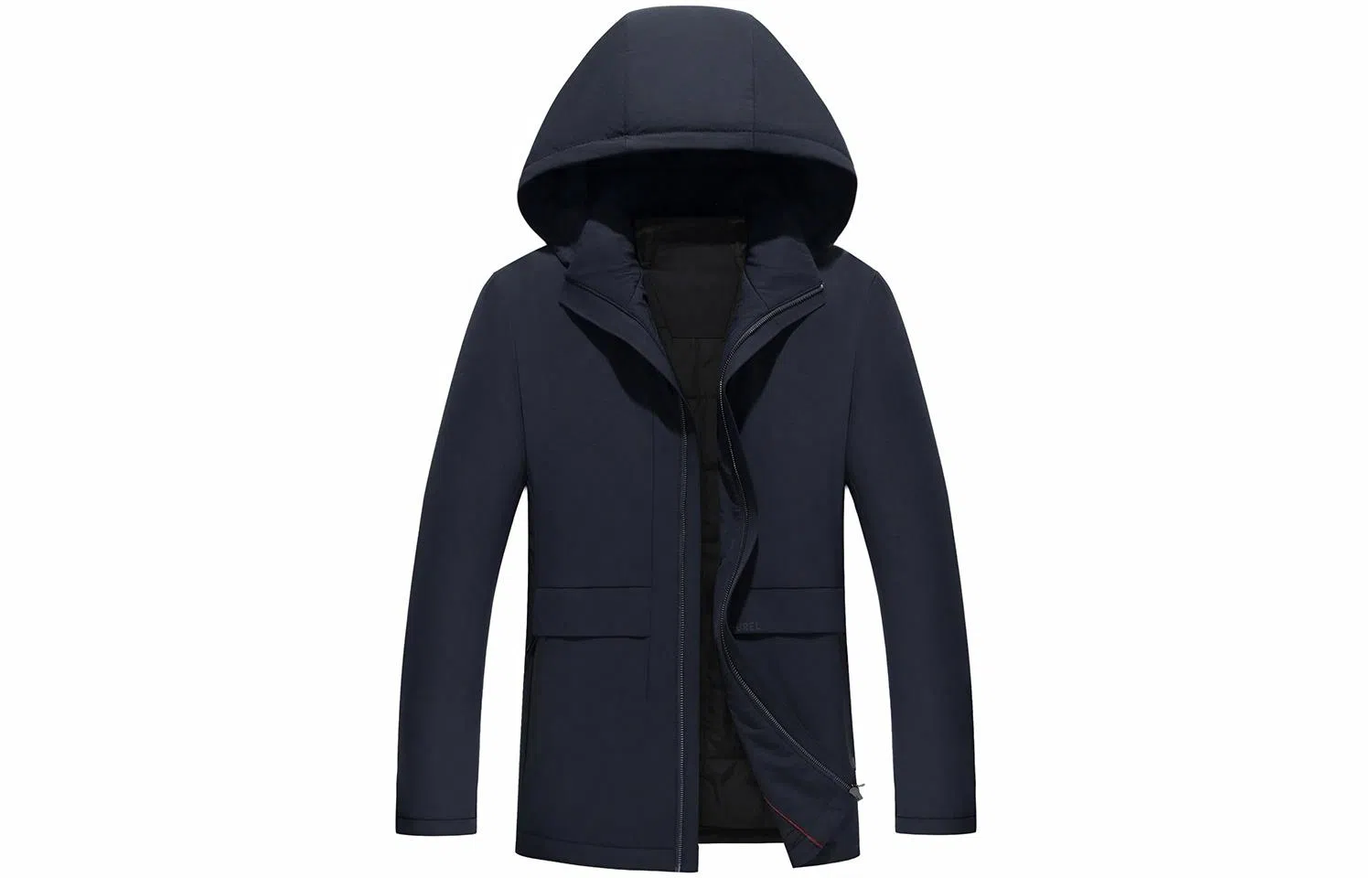 恒源祥 纯色简约可脱卸帽加厚中长款保暖棉服 男款