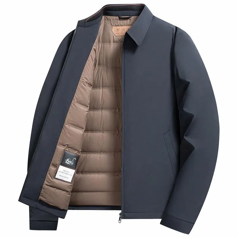 鸭鸭 鹅绒牛奶丝短款翻领爸爸装保暖商务干部装羽绒服 男款