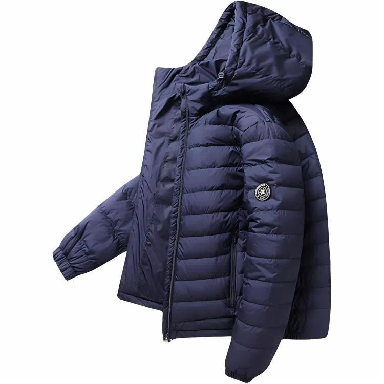 鸭鸭 连帽纯色时尚轻薄防寒保暖外套羽绒服 男款 黑藏蓝色