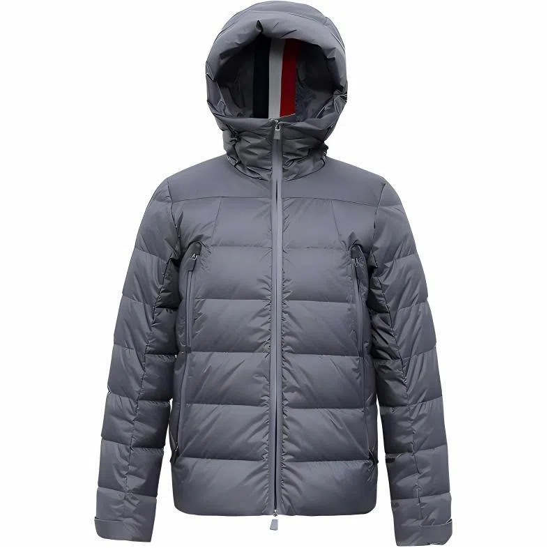 鸭鸭 纯色连帽拉链中长款长袖羽绒服 男款