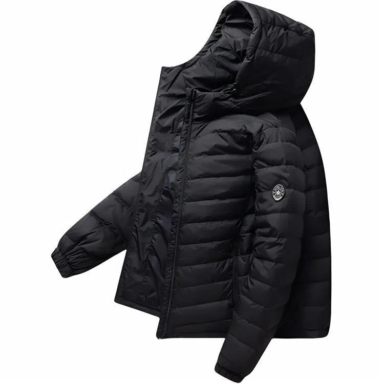 鸭鸭 连帽纯色时尚轻薄防寒保暖外套羽绒服 男款 黑藏蓝色