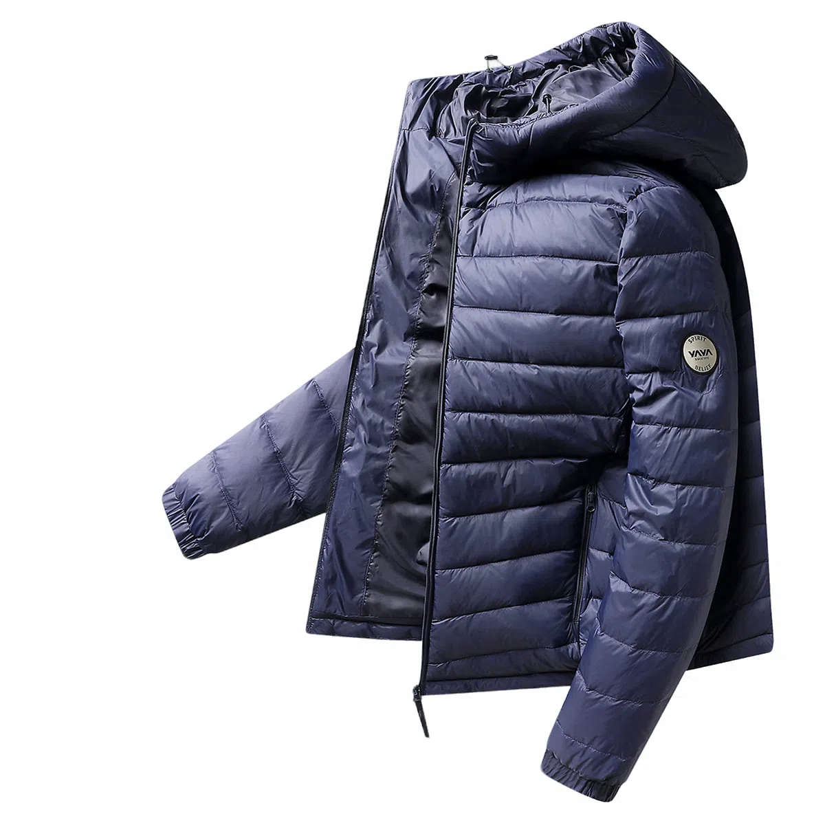 鸭鸭 连帽纯色时尚轻薄防寒保暖外套羽绒服 男款 黑藏蓝色
