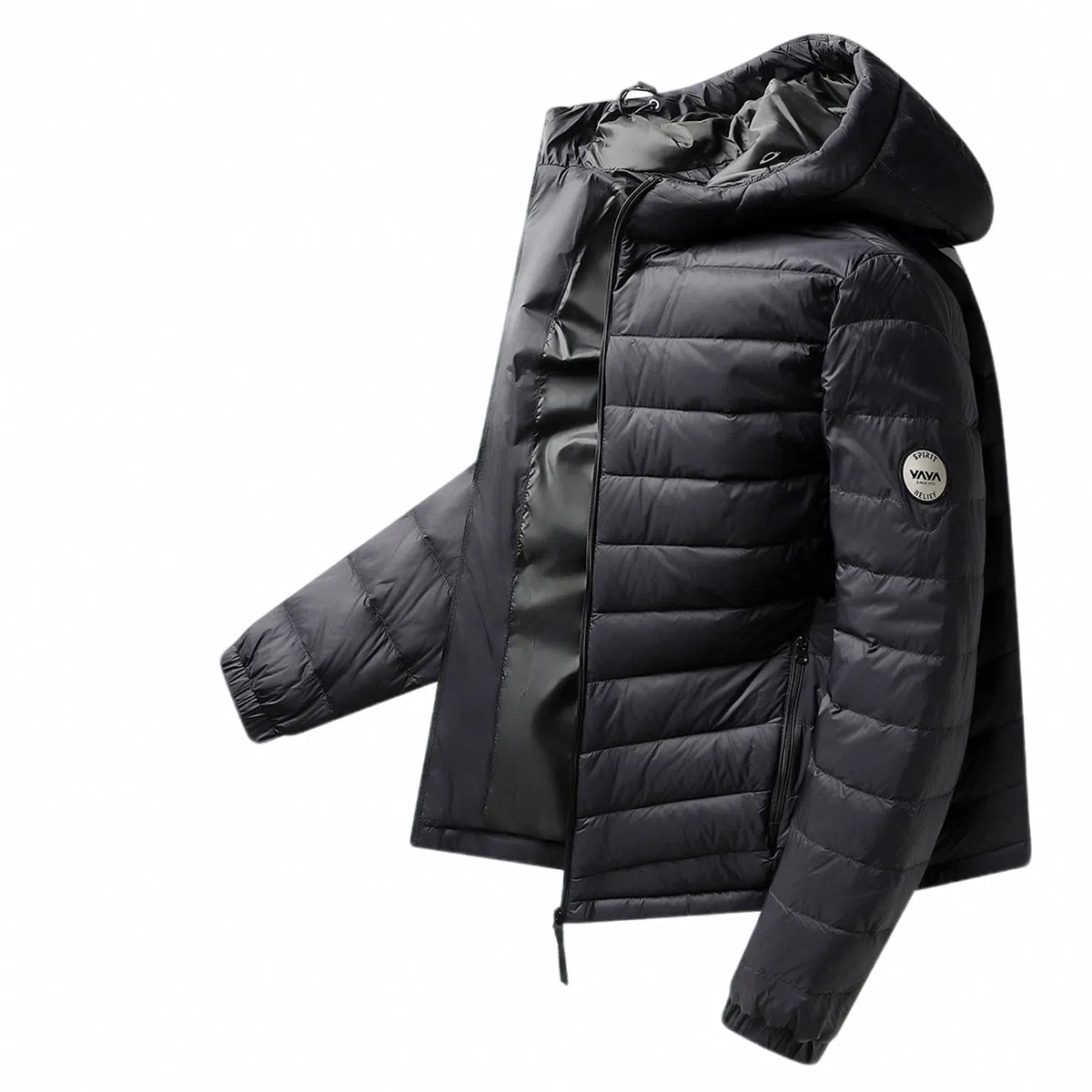 鸭鸭 连帽纯色时尚轻薄防寒保暖外套羽绒服 男款 黑藏蓝色