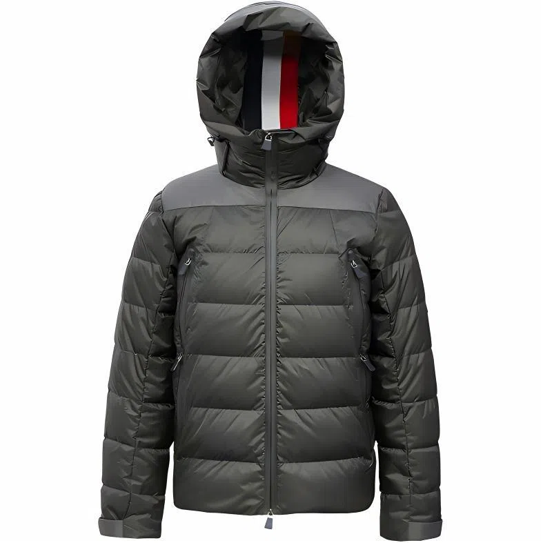 鸭鸭 纯色连帽拉链中长款长袖羽绒服 男款