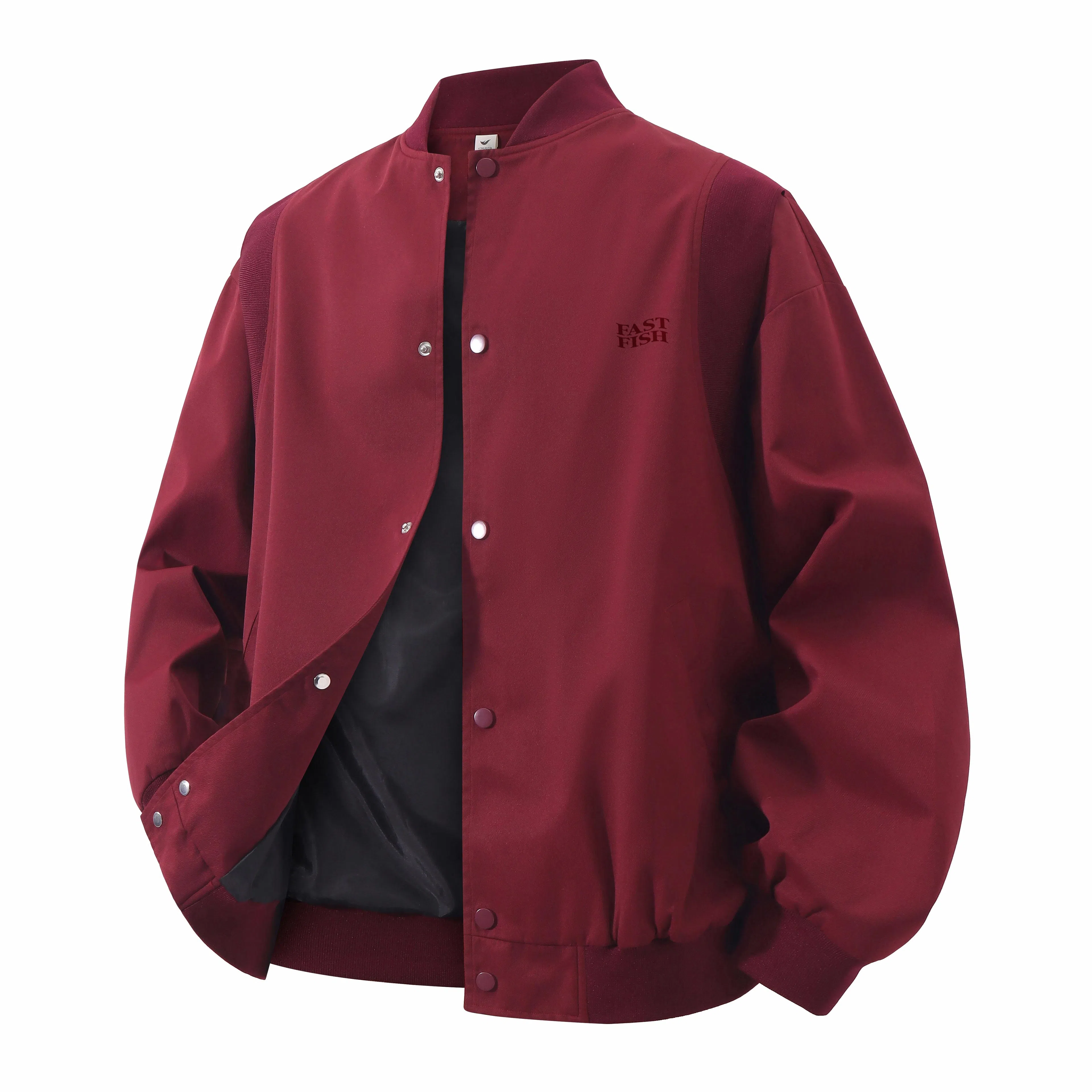 快鱼 棒球领宽松纯色长袖简约基础款上衣外套潮流休闲百搭学院风美式复古高街酷帅飞行员夹克 男女同款