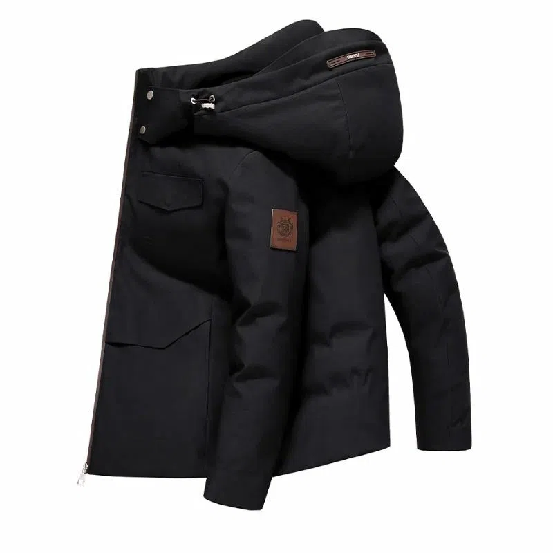 斯巴奴 保暖连帽加厚纯色短款羽绒服 男款