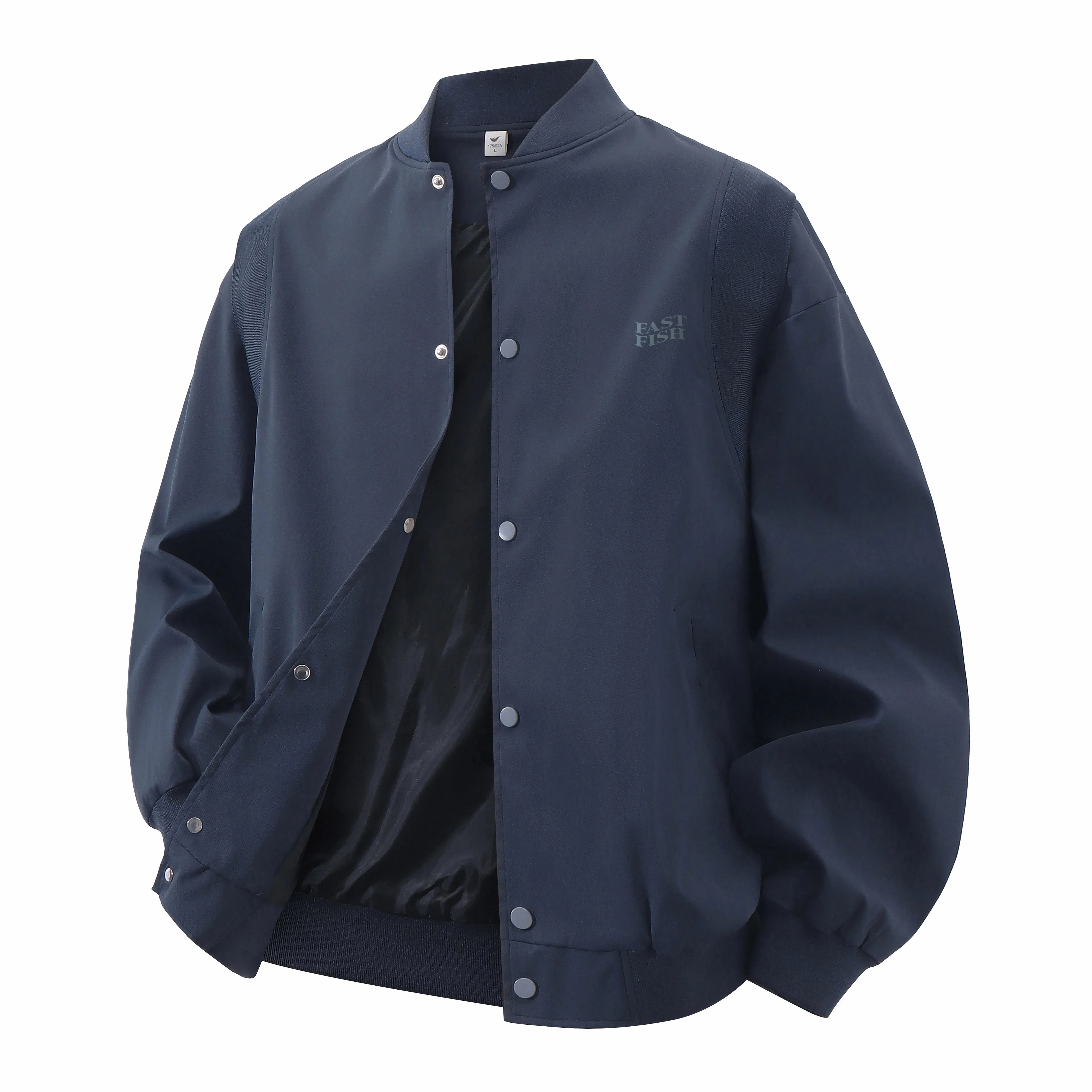 快鱼 棒球领宽松纯色长袖简约基础款上衣外套潮流休闲百搭学院风美式复古高街酷帅飞行员夹克 男女同款