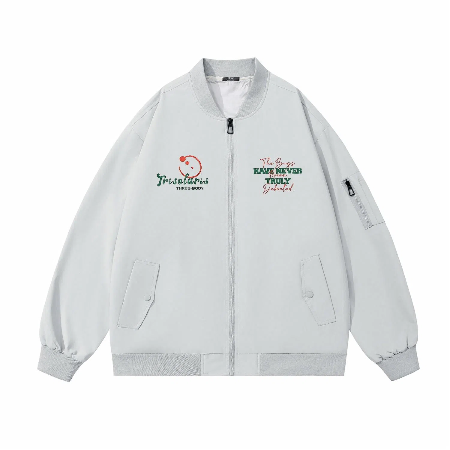 三体 虫子从来就没有被真正战胜过系列 美式复古简约基础字母印花宽松百搭潮牌棒球领户外工装开衫飞行员服夹克外套 男女同款