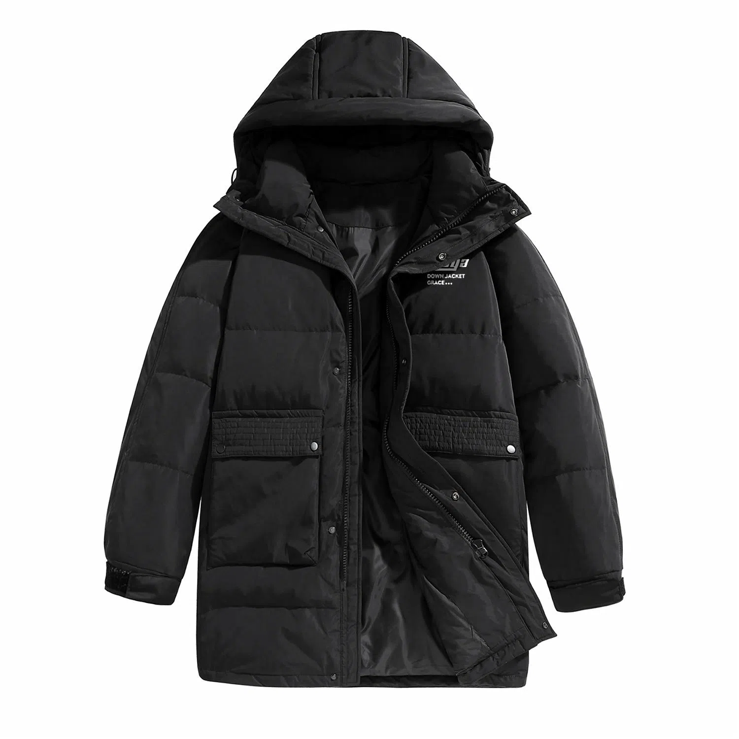 鸭鸭 高端通勤系列 简约字母印花大口袋设计感青少年基础款纯色学生党好物百搭防寒保暖显瘦拉链连帽羽绒服 男女同款