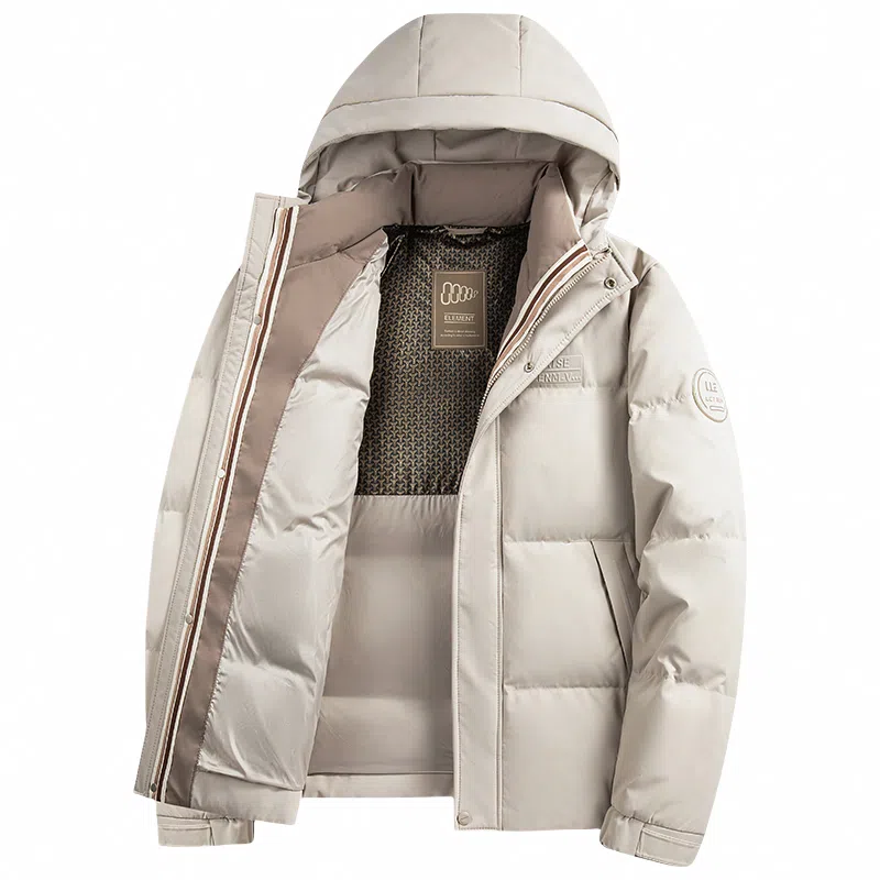 鸭鸭 石墨烯蓄热纯色韩版休闲百搭防寒保暖短款连帽羽绒服 男款