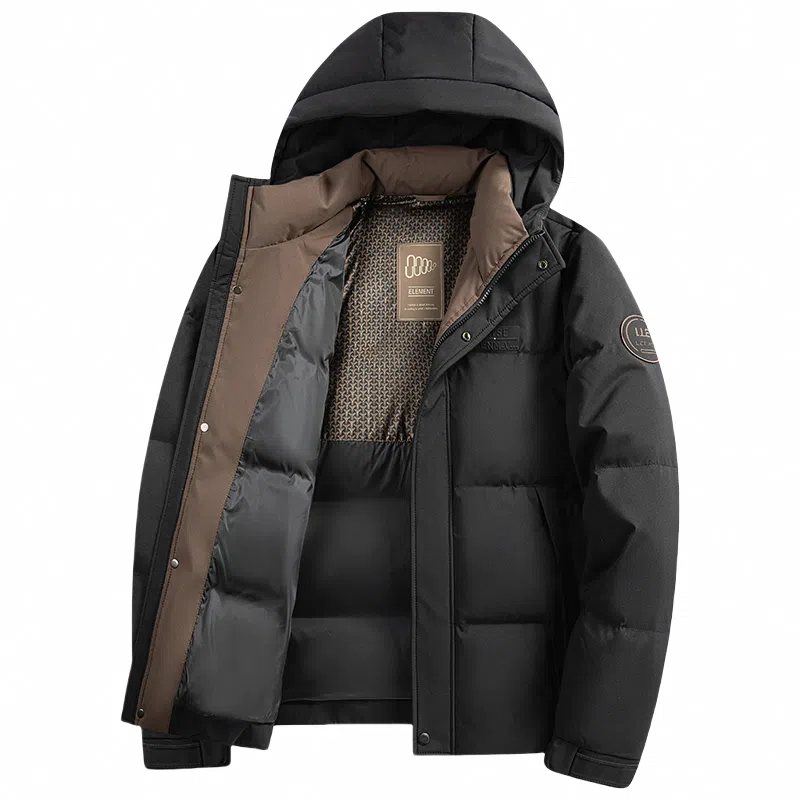 鸭鸭 石墨烯蓄热纯色韩版休闲百搭防寒保暖短款连帽羽绒服 男款