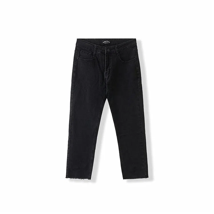 我是大卫 美式纯色拉链复古水洗九分牛仔裤 男女同款 黑色