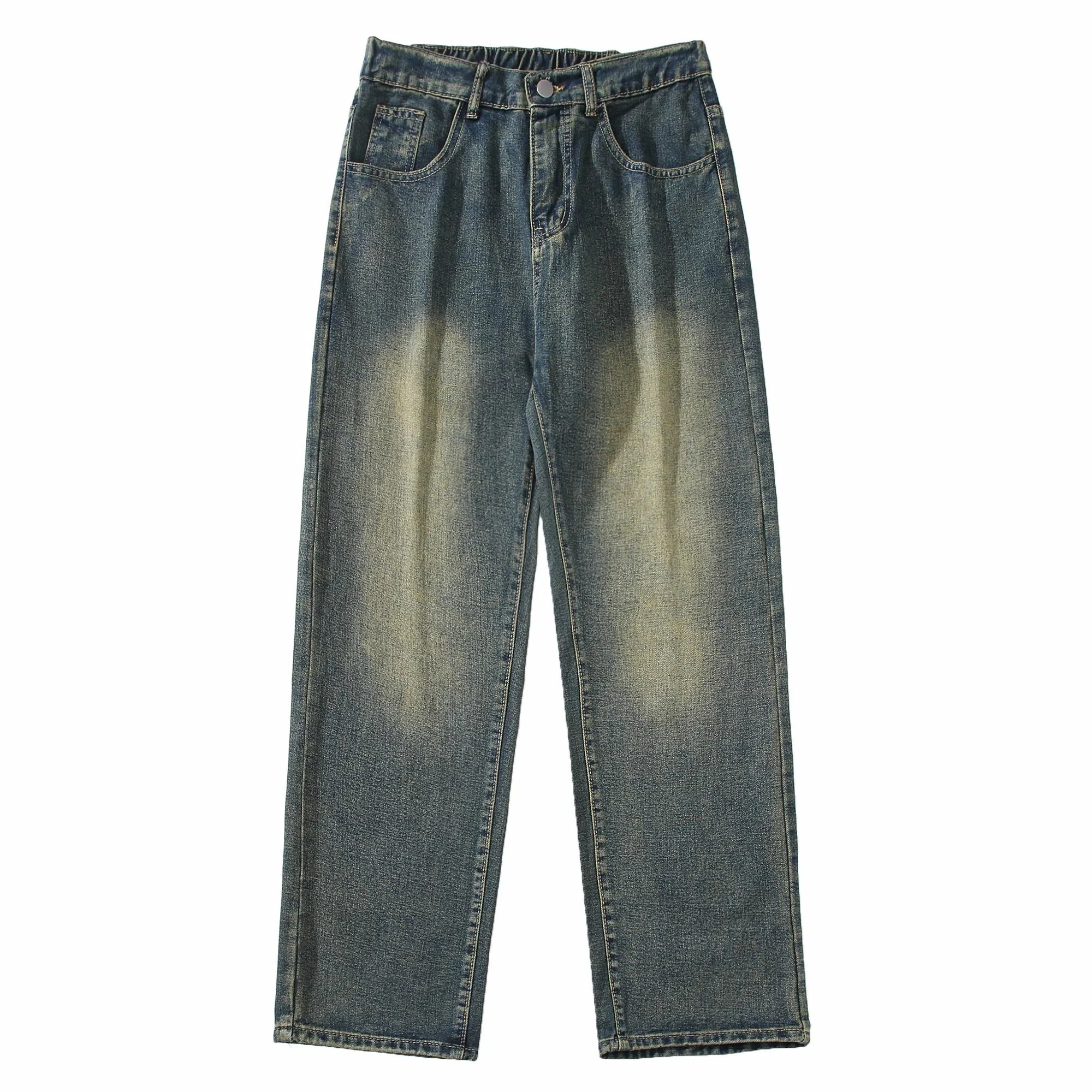 大卫贝肯 美式高街基础款纯色简约百搭宽松舒适复古休闲直筒牛仔裤 男女同款 黑色