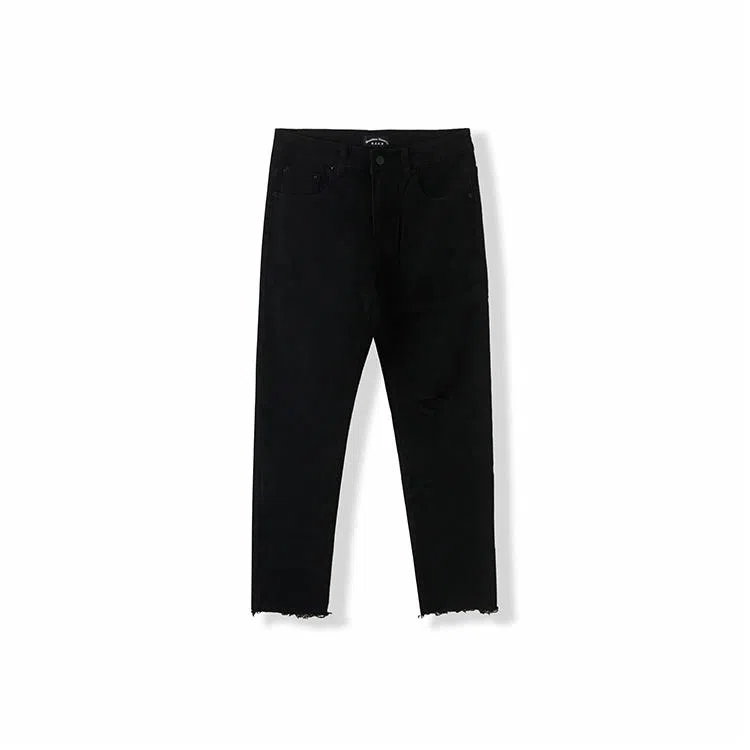 我是大卫 破洞舒适简约时尚百搭九分牛仔裤 男女同款 黑色