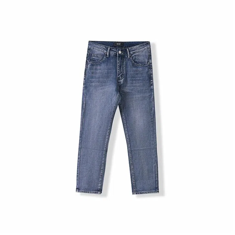 我是大卫 做旧中腰拉链百搭宽松直筒垂感九分牛仔裤 男女同款 浅蓝色