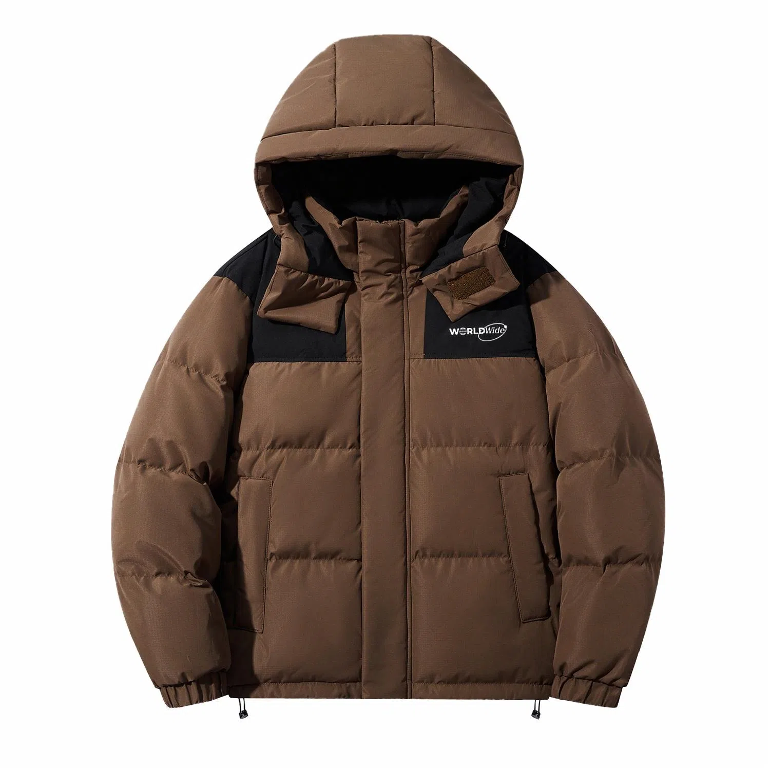 鸭鸭 高端通勤系列 冬季基础款拼接插色简约字母印花设计感学生党好物显高小众垂感宽松休闲防寒保暖插色抽绳连帽羽绒服 男女同款