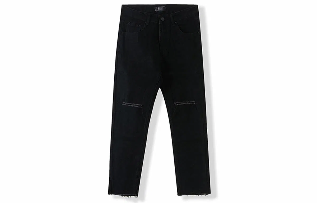 我是大卫 修身纯色中腰九分牛仔裤 男女同款 黑色