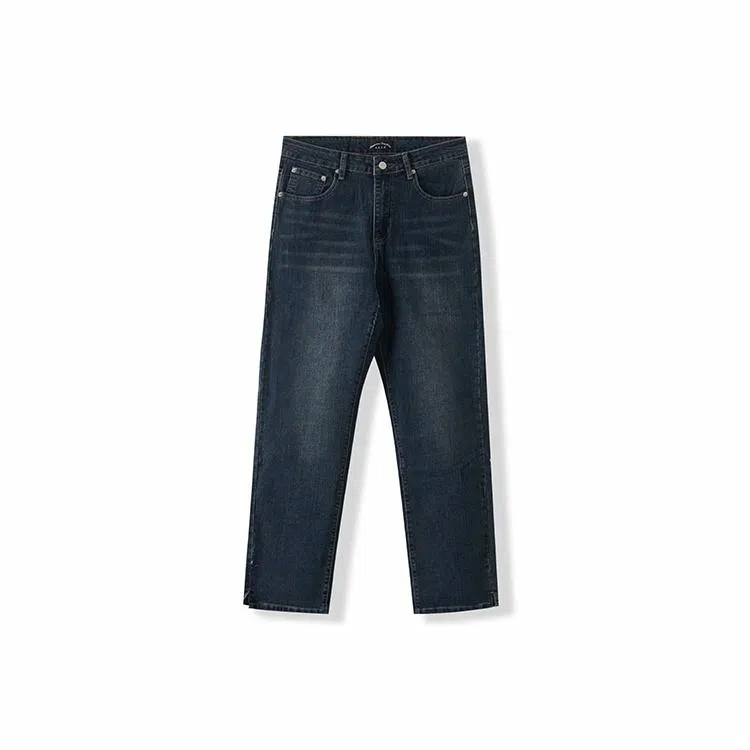我是大卫 美式复古时尚设计感水洗牛仔裤 男女同款 深蓝色