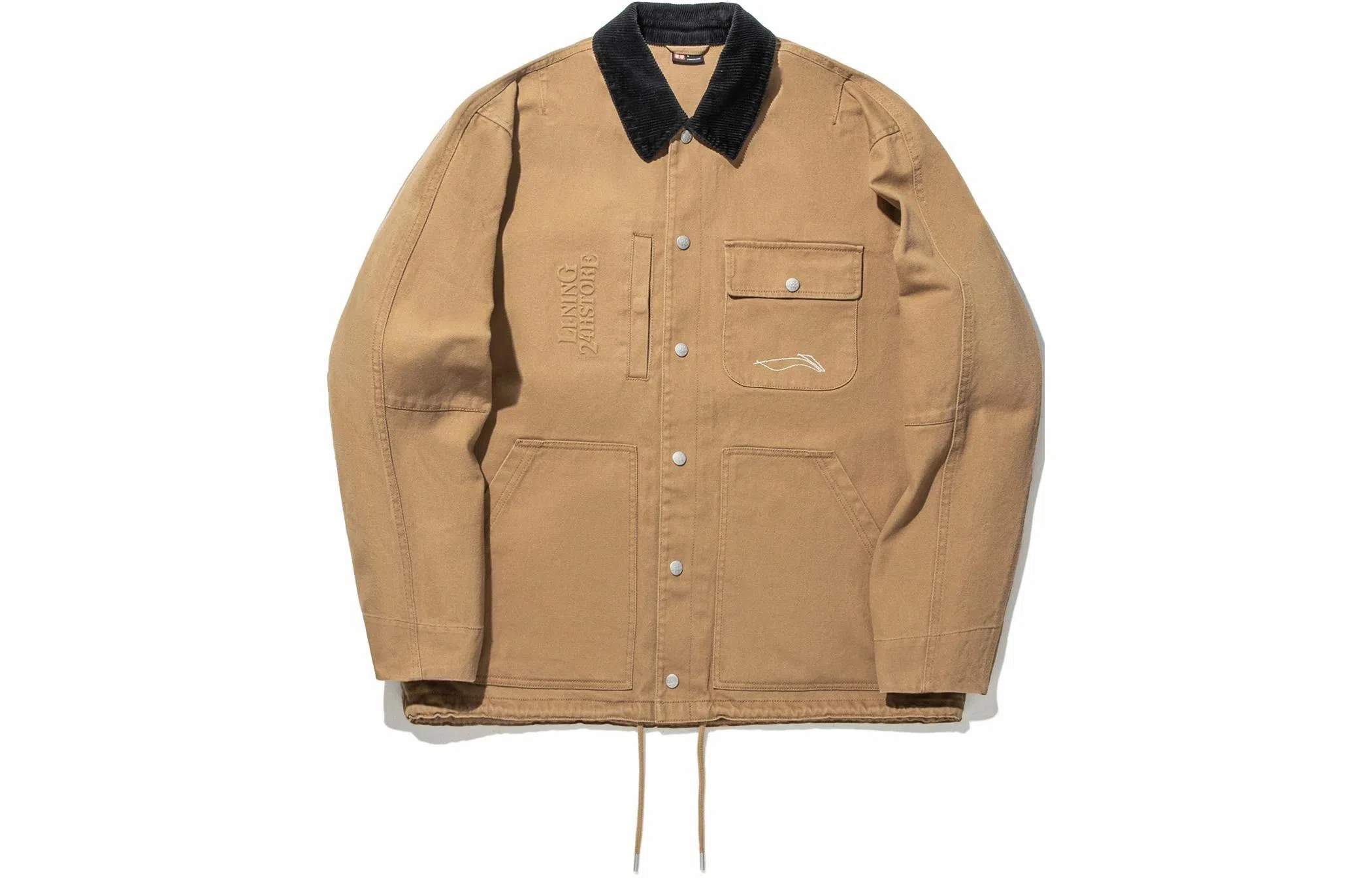 中国李宁 撞色翻领宽松休闲夹克外套 男款 黄棕色