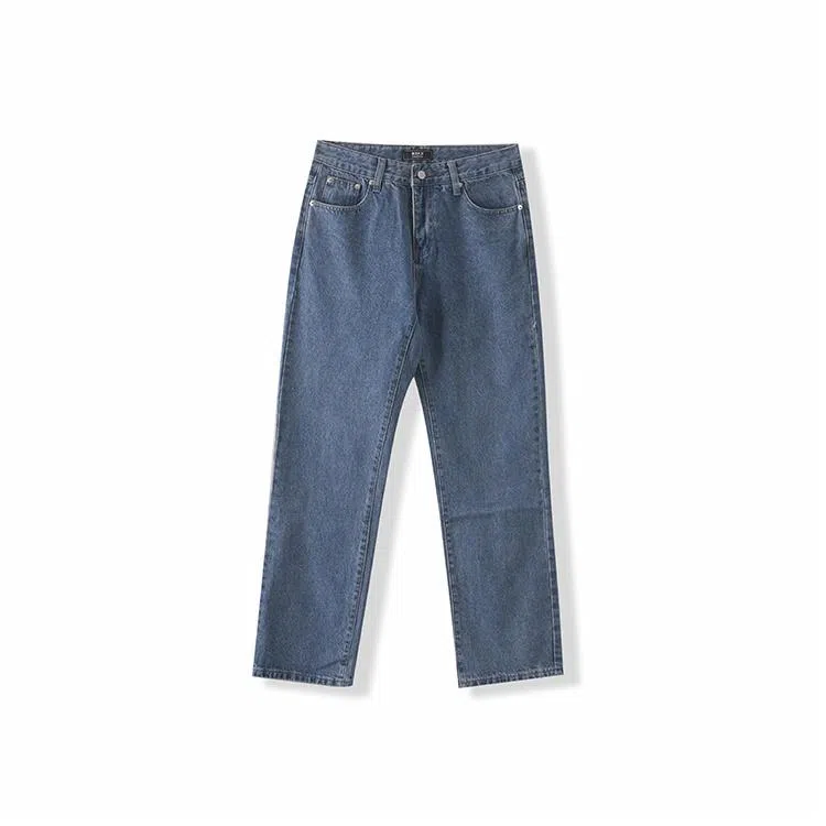 我是大卫 韩版复古浅水洗百搭宽松直筒休闲牛仔裤 男女同款 浅蓝色