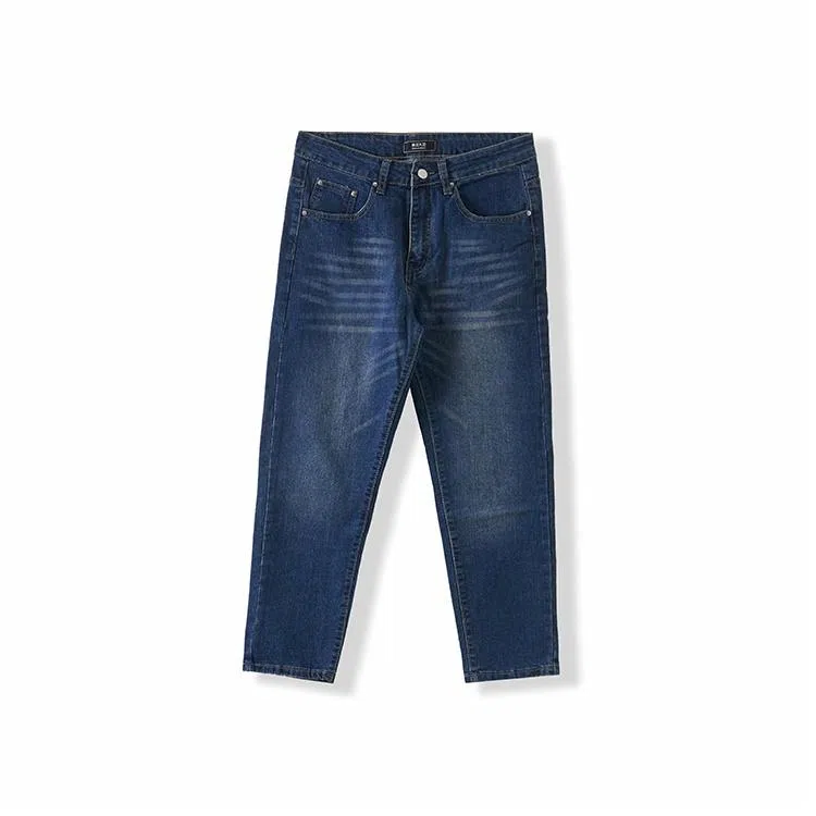 我是大卫 美式复古水洗弹力休闲百搭小脚九分牛仔裤 男女同款 蓝色