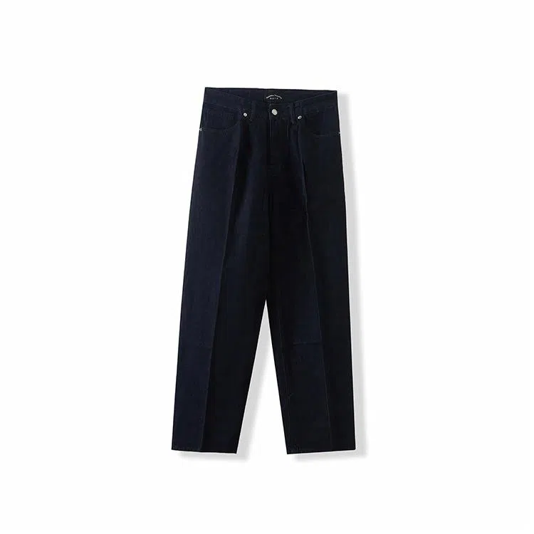 我是大卫 直筒宽松中腰牛仔裤 男女同款 蓝黑色