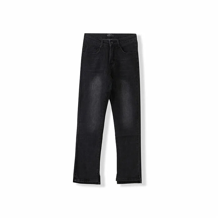 我是大卫 复古深色开叉宽松直筒牛仔裤 男女同款 黑色