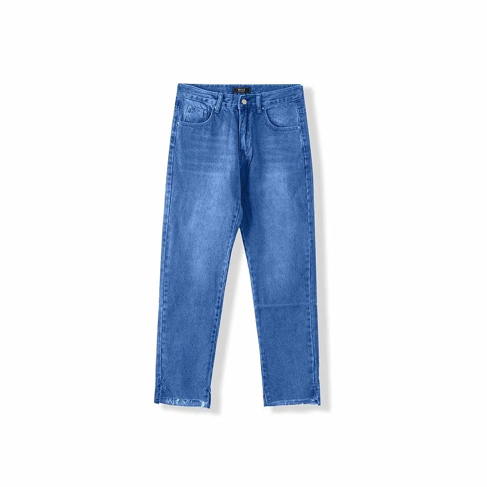 我是大卫 休闲直筒毛边宽松牛仔裤 男女同款 蓝色