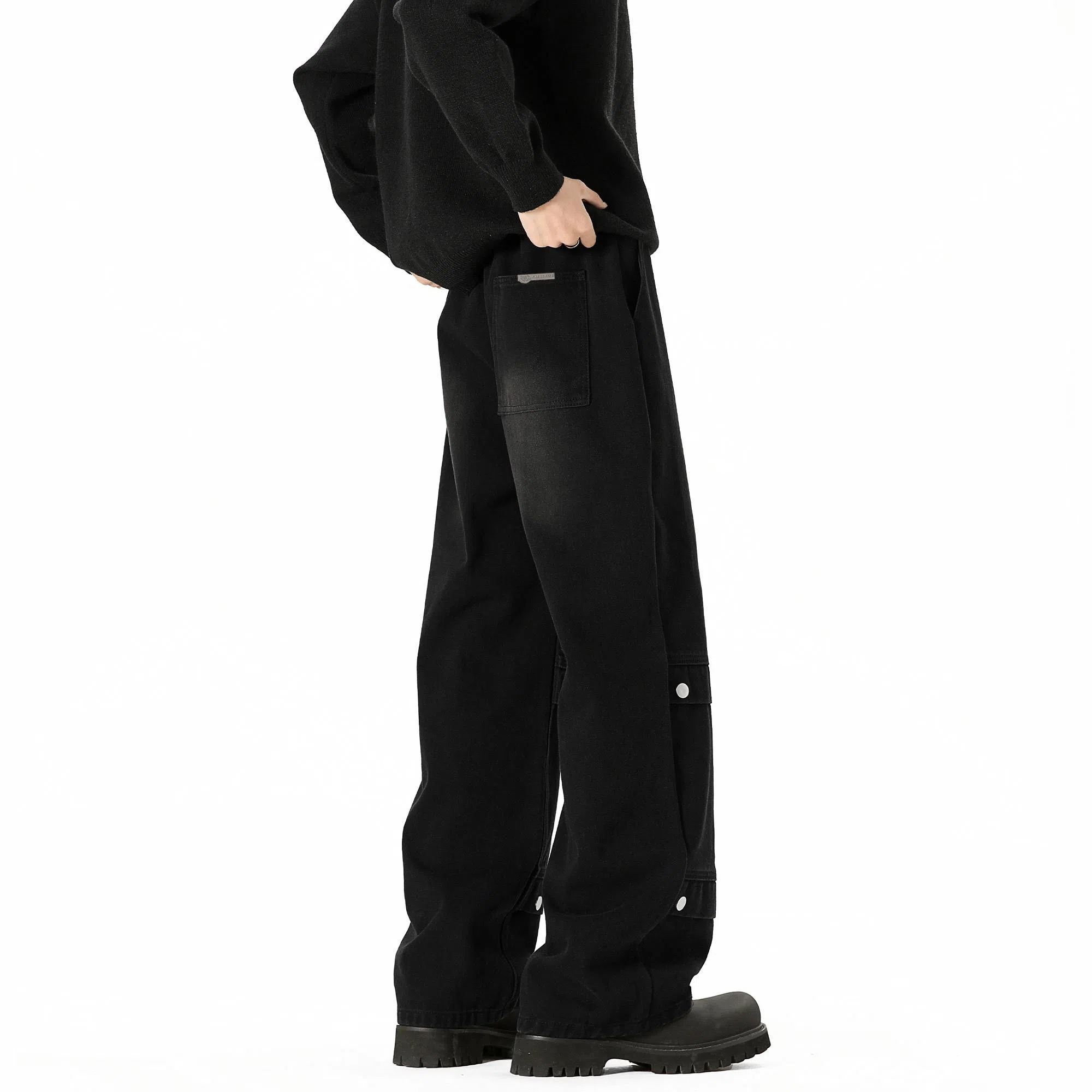 王者荣耀 标语款 美式复古金属夹标做旧水洗微喇直筒字母设计高街微喇休闲阔腿显瘦垂感长裤牛仔裤 男女同款