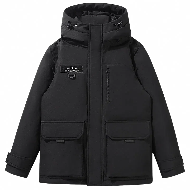 鸭鸭 山系户外系列 时尚韩版休闲中长款连帽外套加厚保暖工装风羽绒服 男女同款