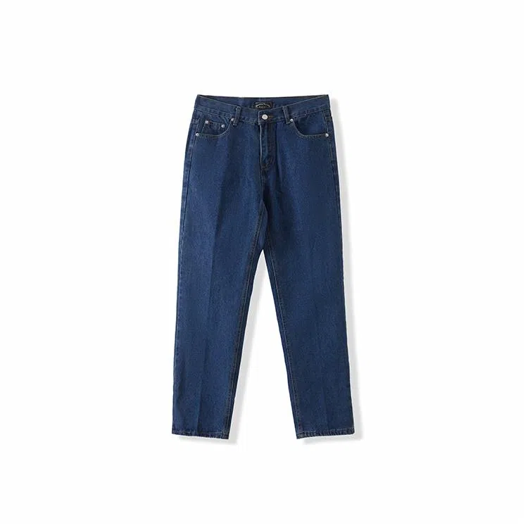 我是大卫 韩版休闲直筒宽松垂感水洗牛仔裤 男女同款 深蓝色