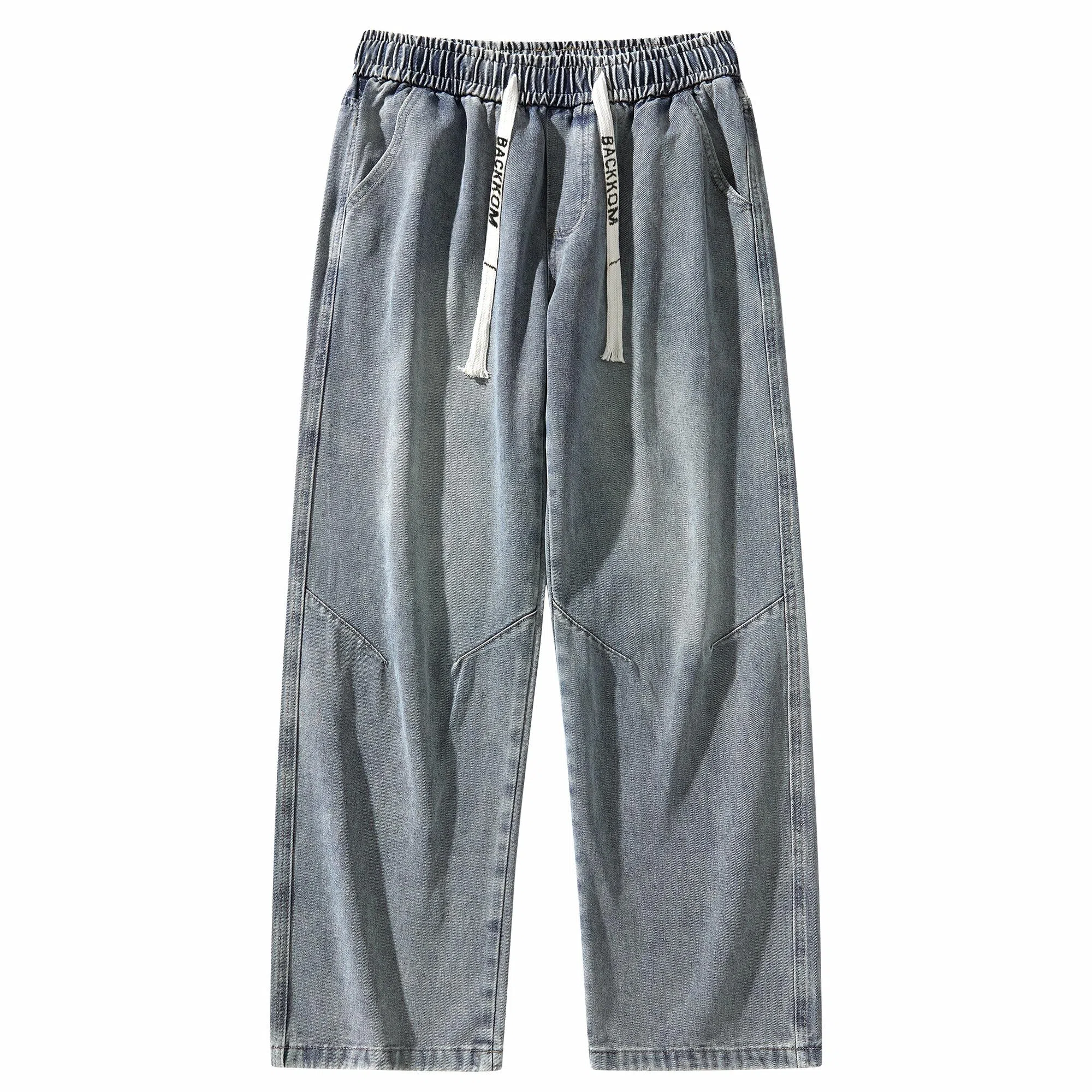 大卫贝肯 美式高街基础款字母抽绳时尚宽松复古直筒休闲百搭垂感牛仔裤 男女同款