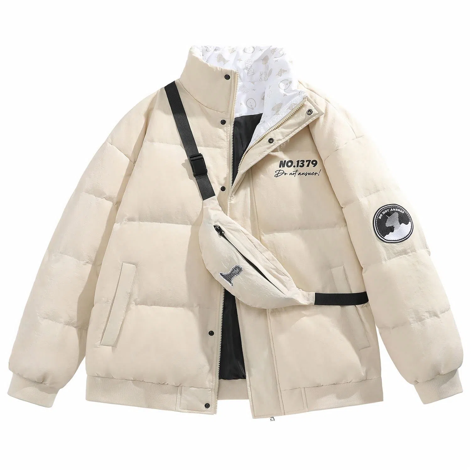 三体 红岸基地系列 含挎包字母徽章印花纯色基础款宽松美式户外防风防水休闲保暖加厚潮牌个性时尚面包服立领羽绒服 男女同款