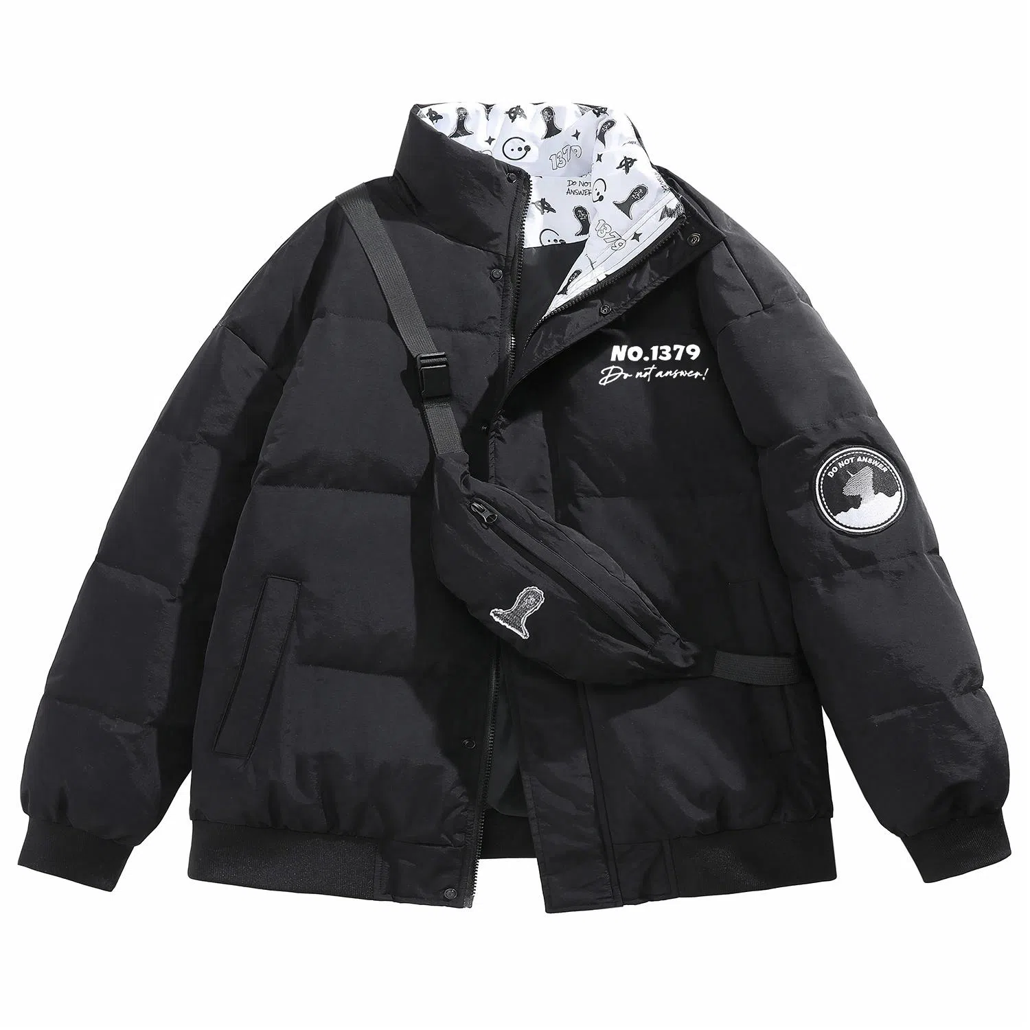 三体 红岸基地系列 含挎包字母徽章印花纯色基础款宽松美式户外防风防水休闲保暖加厚潮牌个性时尚面包服立领羽绒服 男女同款