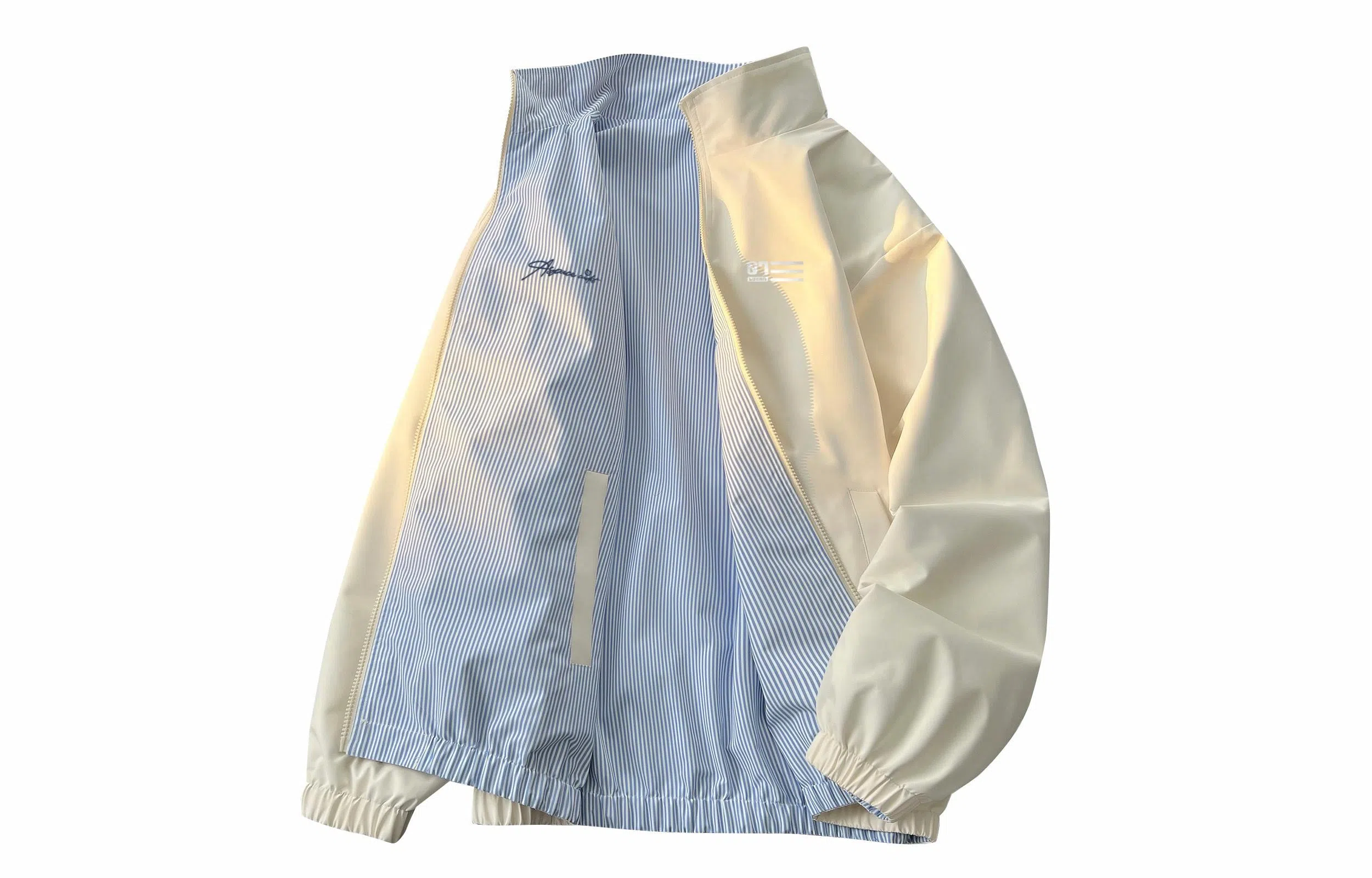 王者荣耀 基础款纯色条纹双面穿翻领飞行长袖高级感字母印花宽松教练夹克外套 男女同款