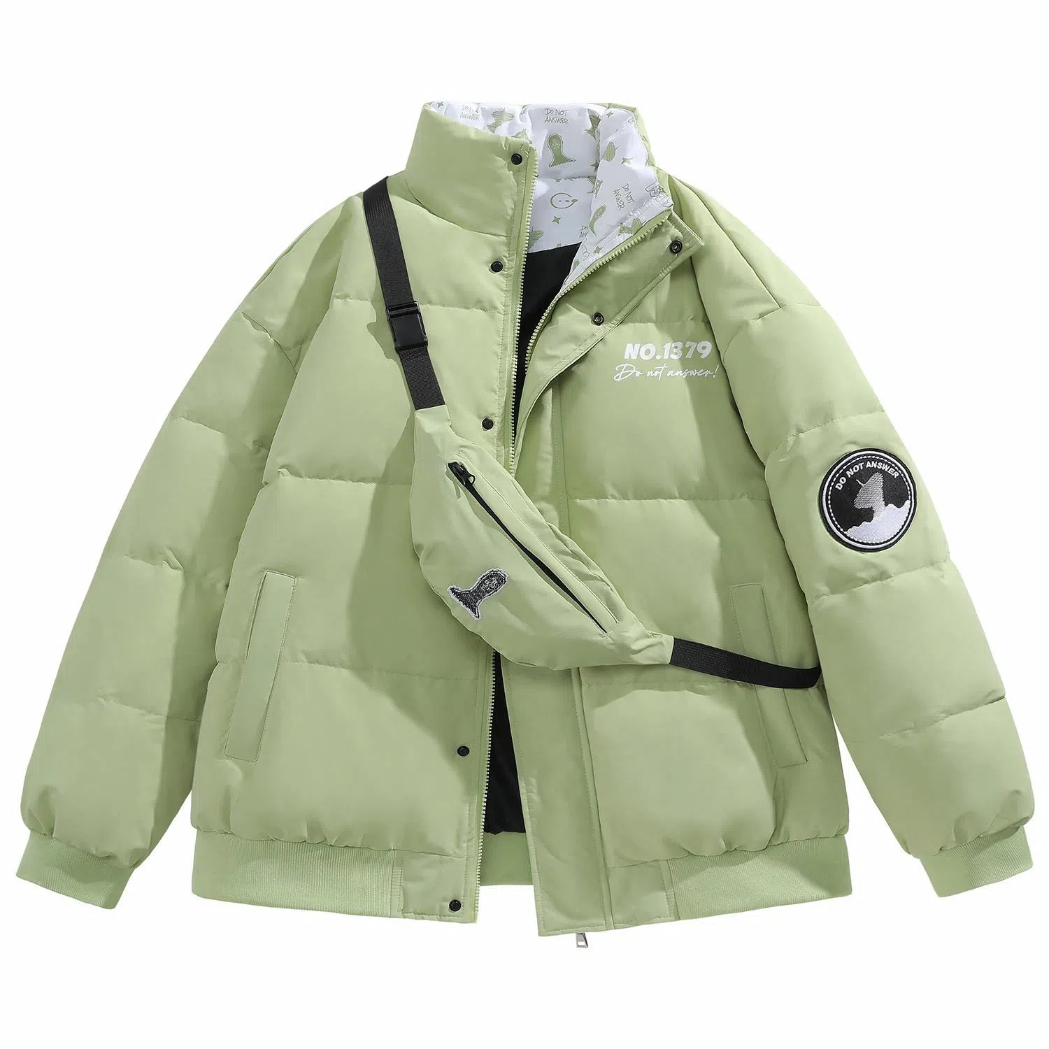 三体 红岸基地系列 含挎包字母徽章印花纯色基础款宽松美式户外防风防水休闲保暖加厚潮牌个性时尚面包服立领羽绒服 男女同款