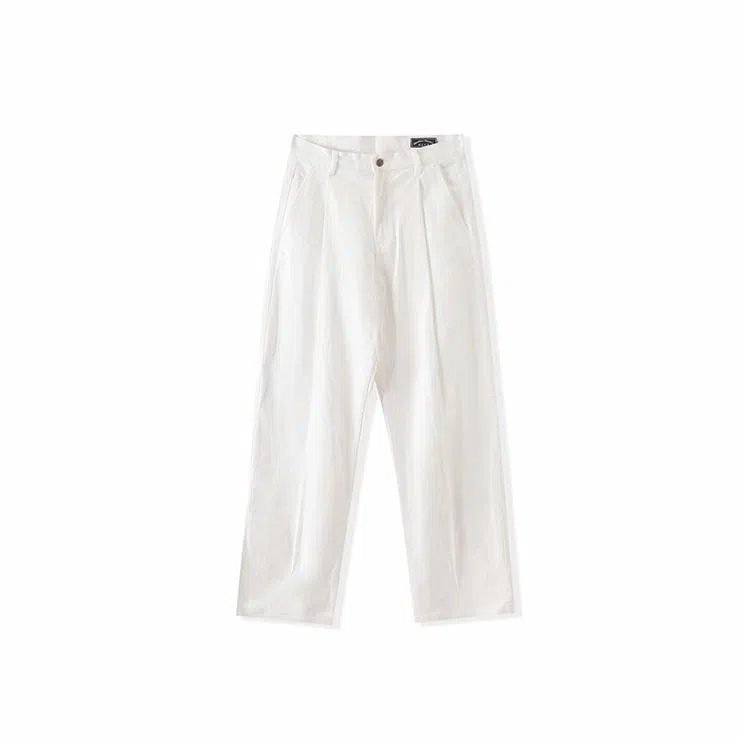 我是大卫 直筒宽松拖地中腰牛仔裤 男女同款 白色