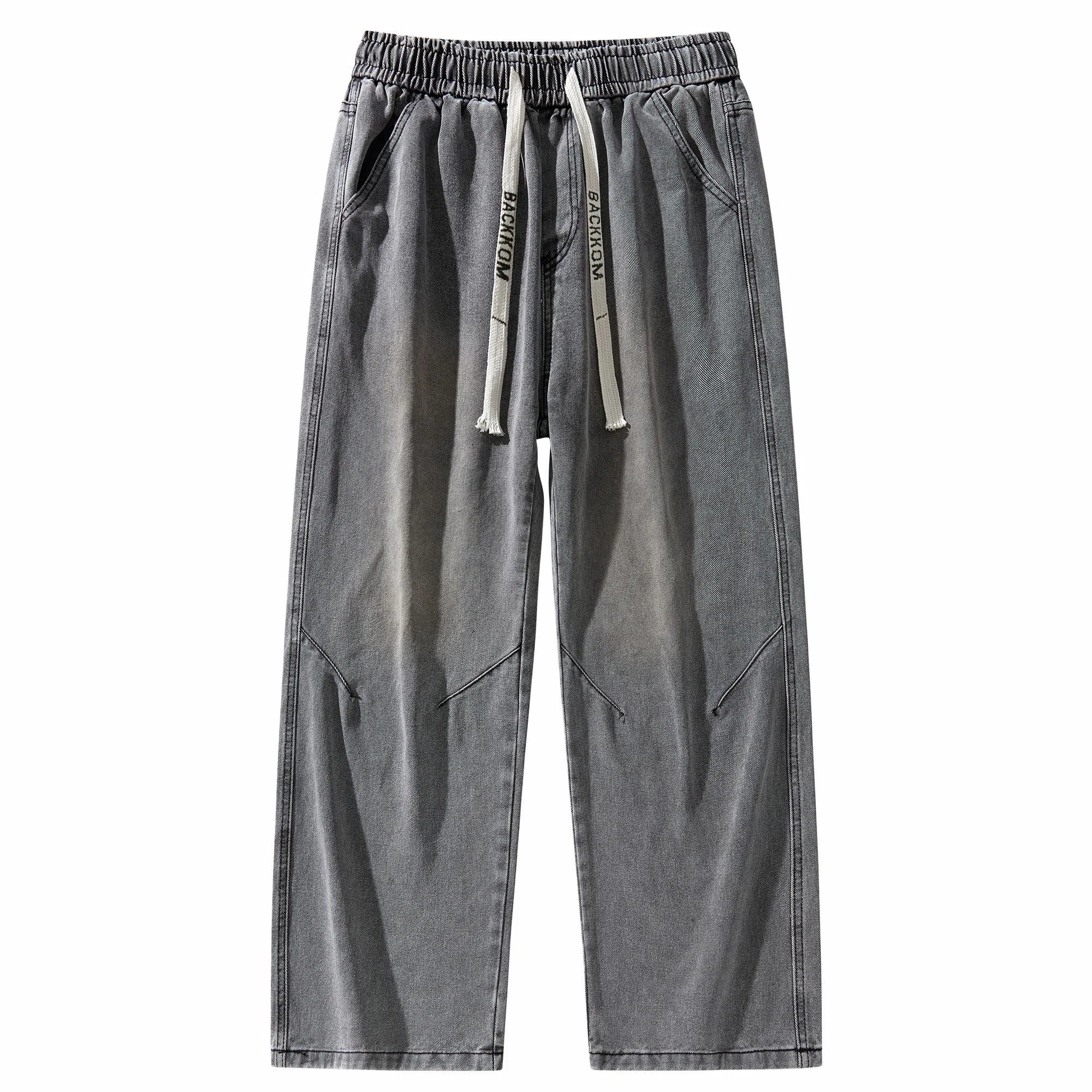 大卫贝肯 美式高街基础款字母抽绳时尚宽松复古直筒休闲百搭垂感牛仔裤 男女同款