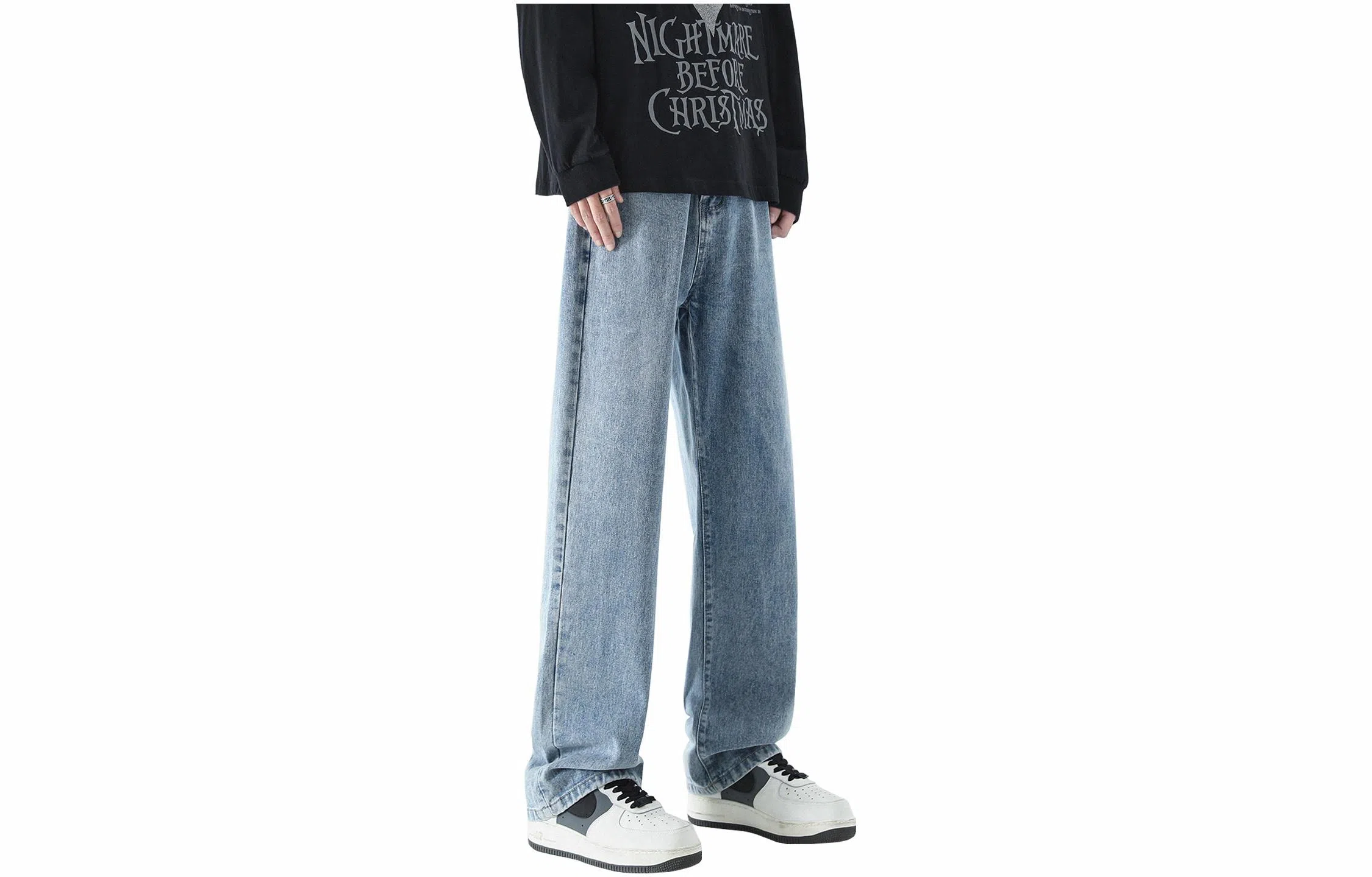 大卫贝肯 美式高街复古水洗基础款直筒长裤宽松垂坠感潮流百搭牛仔裤 男女同款