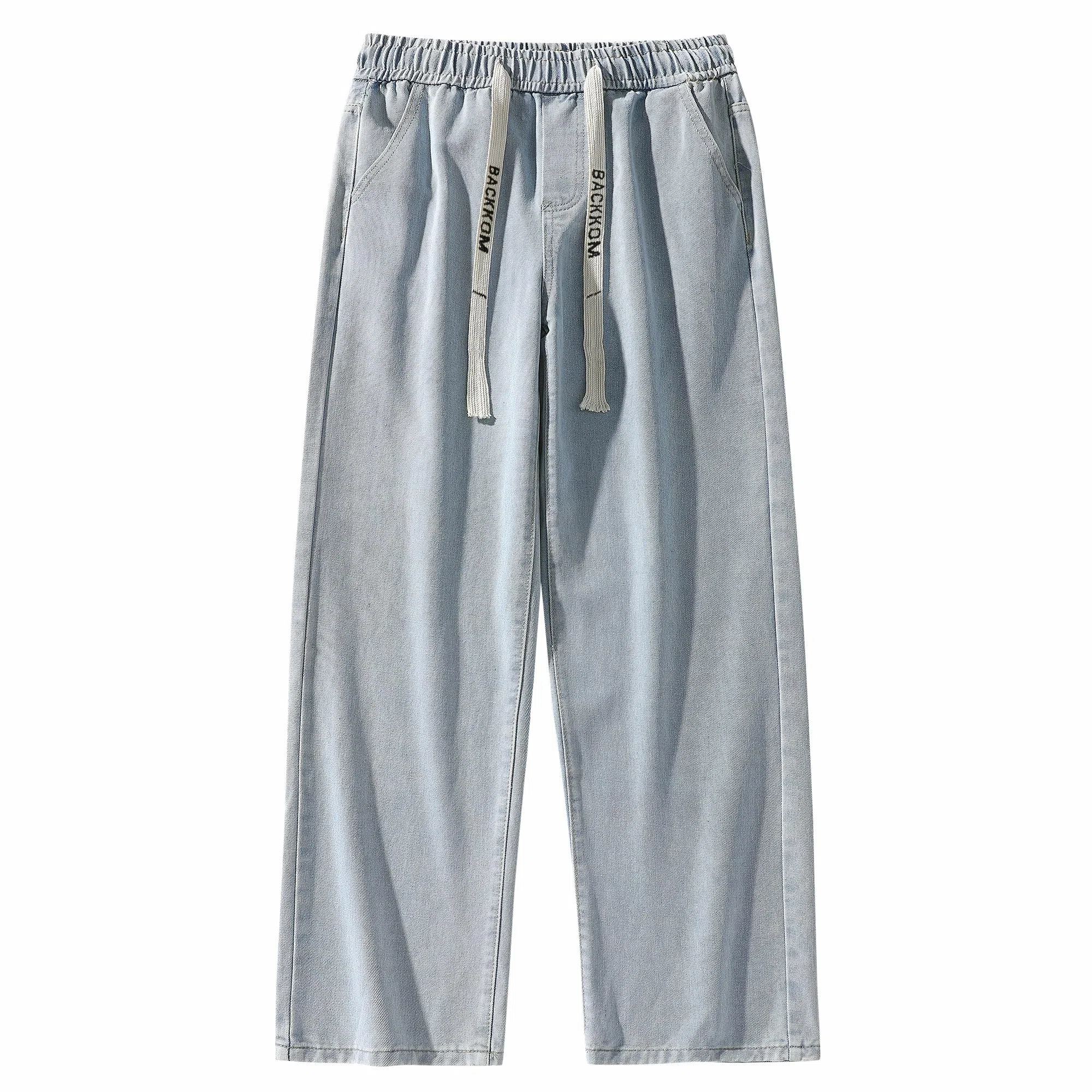 大卫贝肯 美式潮牌水洗做旧高街直筒裤字母刺绣系带时尚百搭宽松舒适休闲复古牛仔裤 男女同款