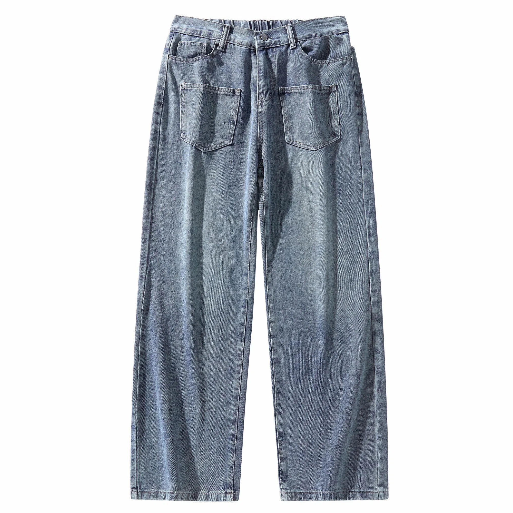 大卫贝肯 美式高街简约基础款复古水洗宽松柔软舒适休闲百搭显高直筒牛仔裤 男女同款